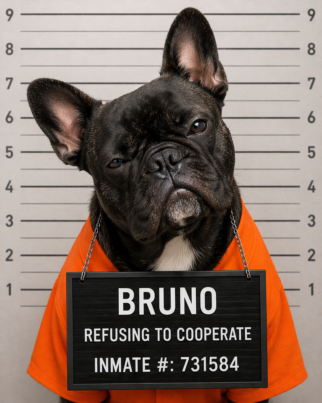 Custom pet mugshot example - Bruno