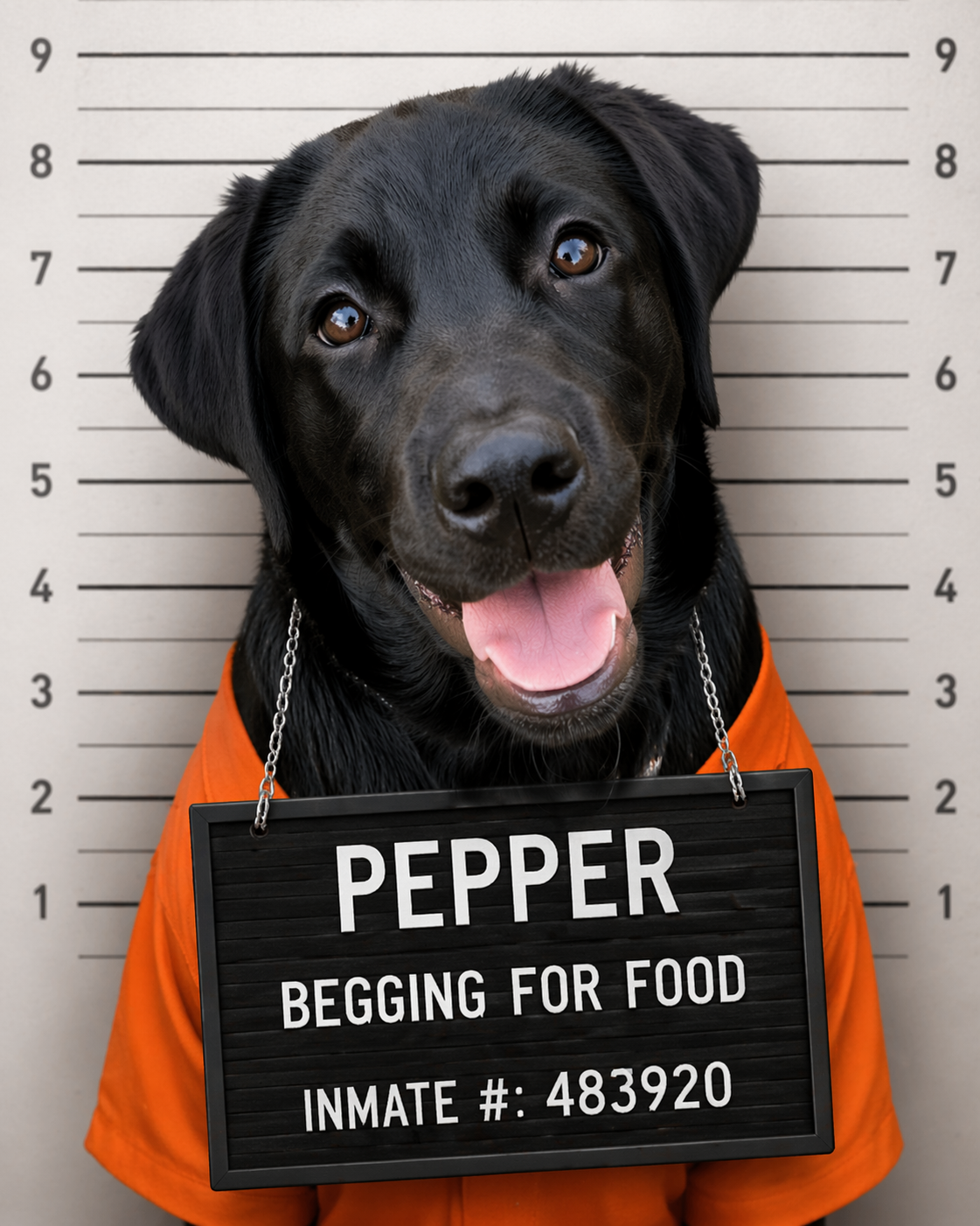 Custom pet mugshot example - Pepper