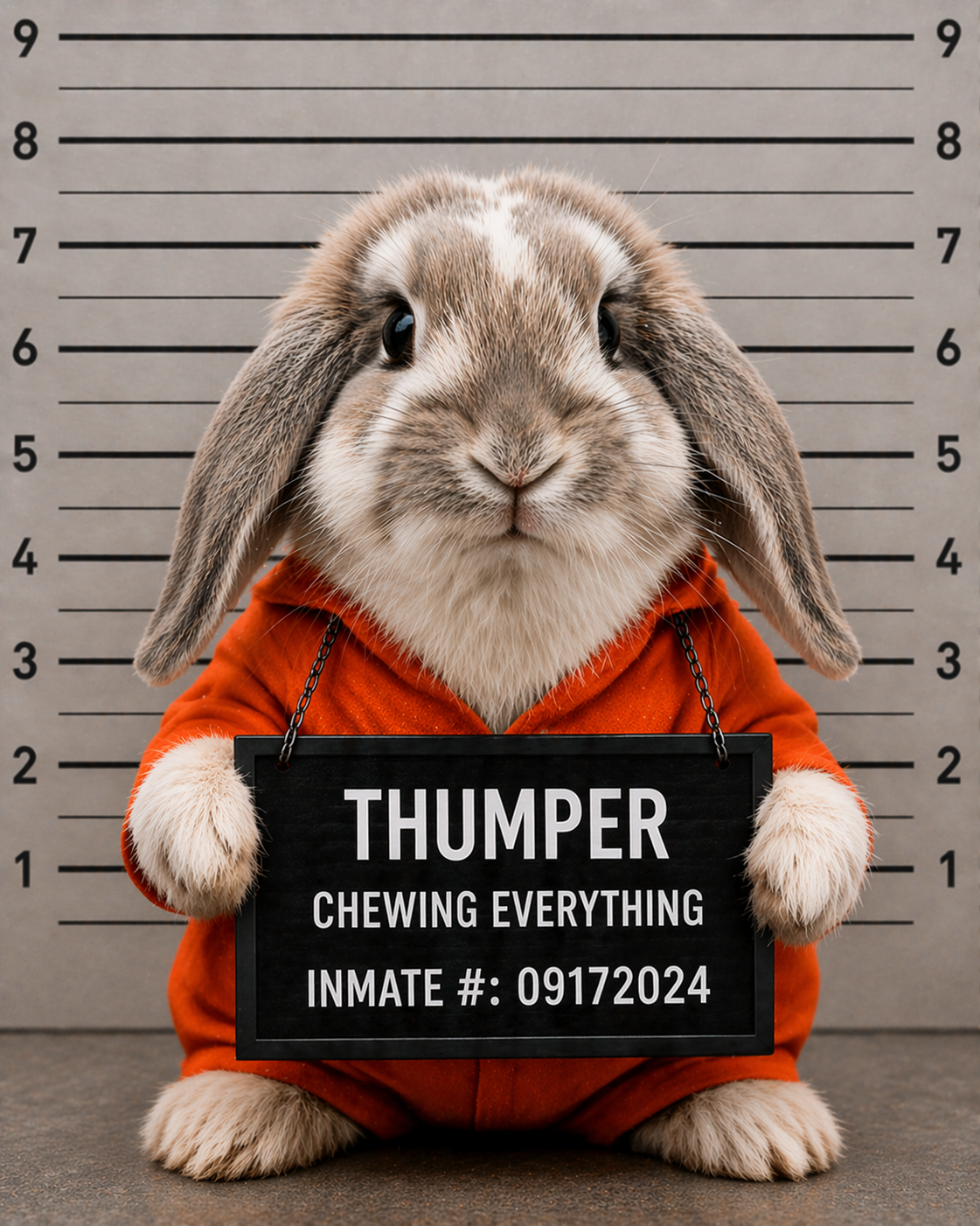 Custom pet mugshot example - Thumper